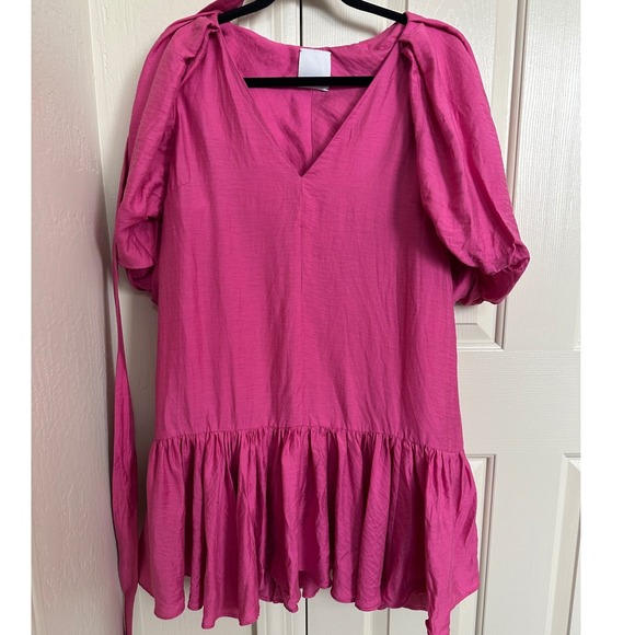 Acler Sloane Puff Sleeve Linen Blend Mini Dress Fuchsia Pink Size US 6 / AU 10 - Picture 4 of 9
